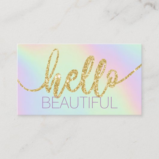 ハロービューティフルタイポグラフィパステルホログラフィック 名刺 (正面)
