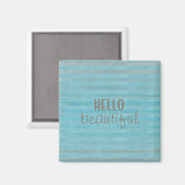 ハロービューティフルタイポグラフィブルーストライプズ マグネット (正面/裏面)