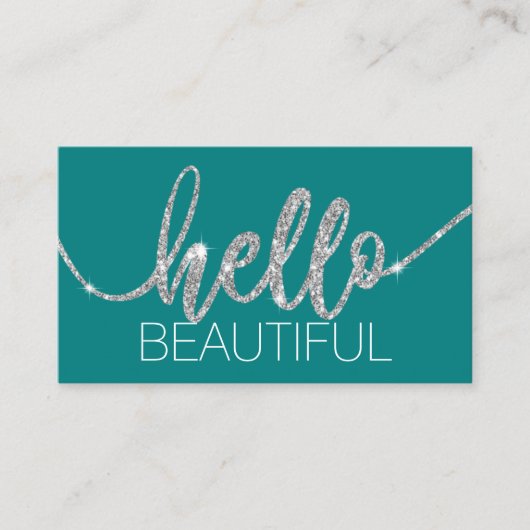 ハロービューティフルタイポグラフィ美しいサロンターコイズ 名刺 (正面)