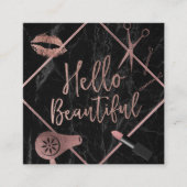 ハロービューティフルバラ金ゴールドタイポグラフィマーブルサロン スクエア名刺 (正面)