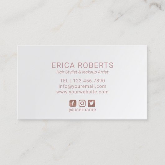 ハロービューティフルバラ金ゴールドタイポグラフィメイクアップアーティスト 名刺 (裏面)