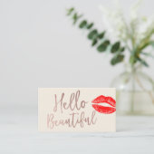 ハロービューティフルバラ金ゴールドタイポグラフィレッドリップ 名刺 (スタンド正面)