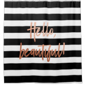 ハロービューティフルバラ金ゴールド ストライプの シャワーカーテン (正面)