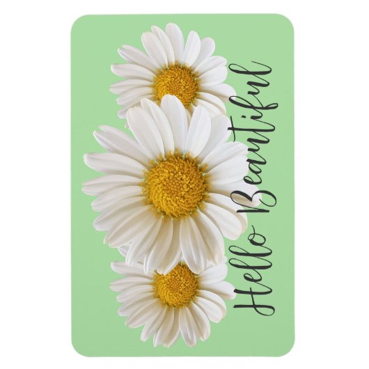 ハロービューティフルホワイトデイジーセージグリーンフローラ マグネット (縦)