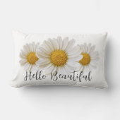 ハロービューティフルホワイトデイジーフローラ ランバークッション (正面)