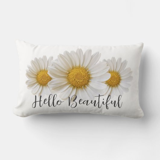 ハロービューティフルホワイトデイジーフローラ ランバークッション (正面)