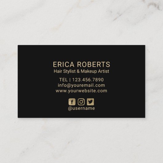 ハロービューティフルメイクアップアーティスト金ゴールドタイポグラフィ 名刺 (裏面)