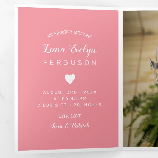 ハローピンクハートフォトコラージュベビー 三つ折り案内状 (内部最初)