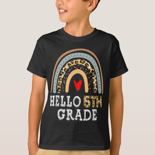 ハローファイブグレードヒョウ虹新学期茶 Tシャツ (正面)