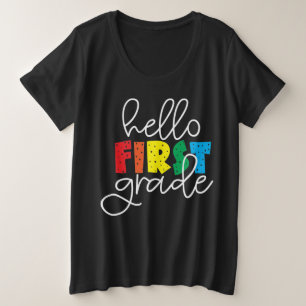 ハローファーストグレードスクール先生初日Tシャツ プラスサイズTシャツ