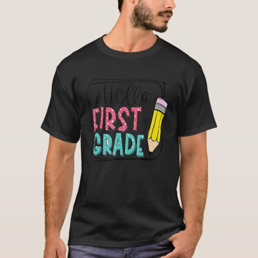 ハローファーストグレードペンシル新学期先生キ Tシャツ (正面)