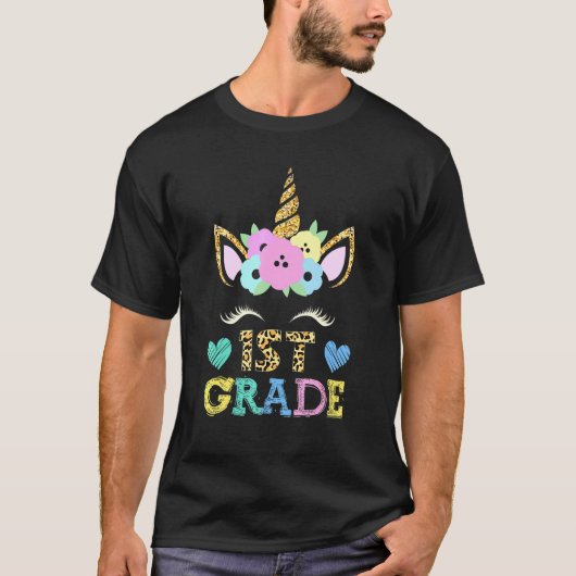 ハローファーストグレードユニコーン顔1日目ヒョウ茶 Tシャツ (正面)
