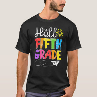 ハローフィフグレードおもしろい5級新学期茶 Tシャツ