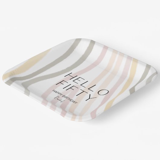 ハローフィフシンプルィティ50th誕生日紙プレート ペーパープレート (傾斜あり)