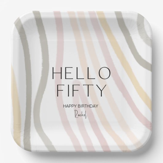 ハローフィフシンプルィティ50th誕生日紙プレート ペーパープレート (正面)