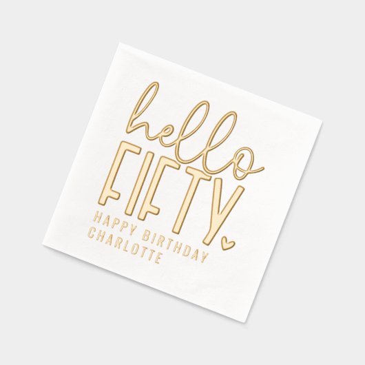 ハローフィフティファイティート50誕生日 パーソナライズされた 箔ナプキン (左)