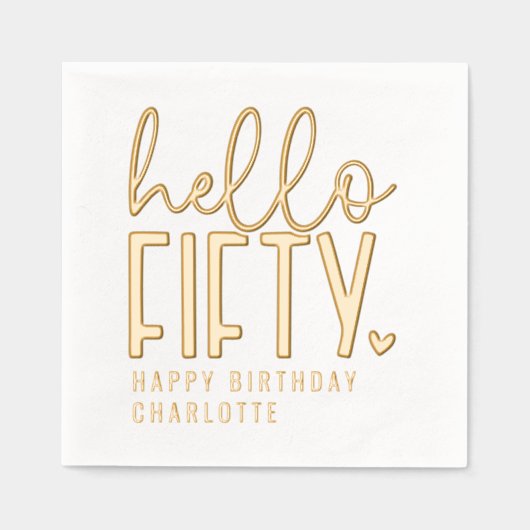 ハローフィフティファイティート50誕生日 パーソナライズされた 箔ナプキン (正面)