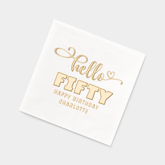 ハローフィフティファイティート50誕生日 パーソナライズされた 箔ナプキン (左)