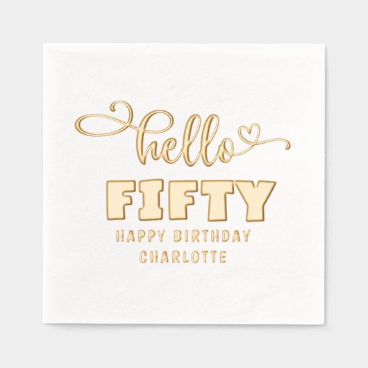ハローフィフティファイティート50誕生日 パーソナライズされた 箔ナプキン (正面)