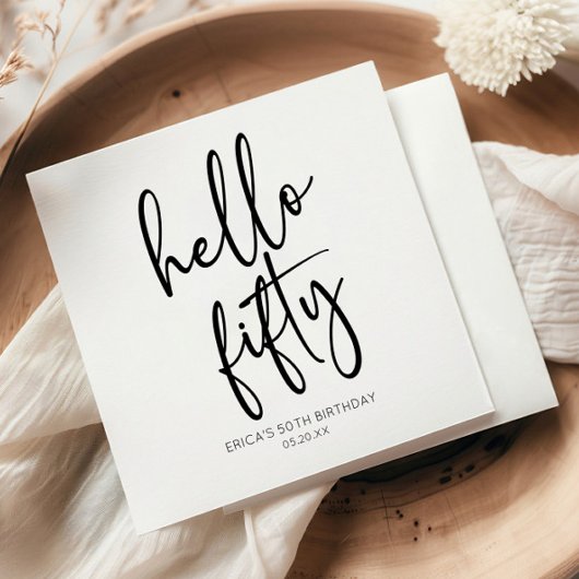 ハローフィフティミニマリスト50th誕生日パーティー スタンダードカクテルナプキン