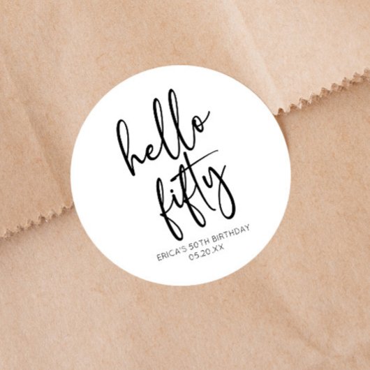 ハローフィフティミニマリスト50th誕生日パーティー ラウンドシール