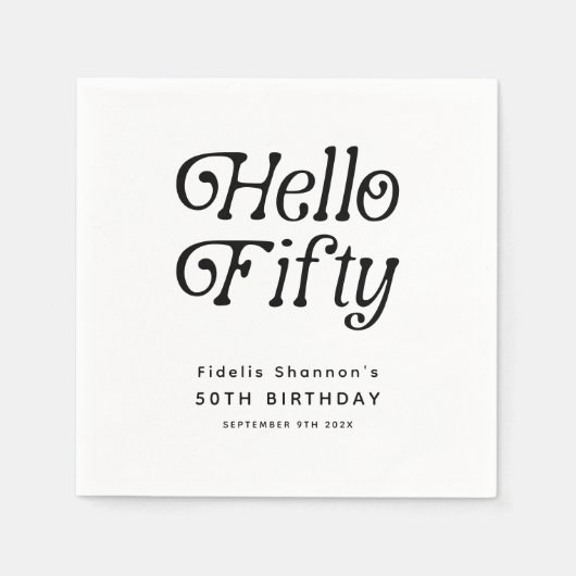 ハローフィフティレトロ50th誕生日パーティー スタンダードカクテルナプキン (正面)