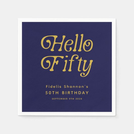 ハローフィフティレトロ50th誕生日パーティー スタンダードカクテルナプキン (正面)