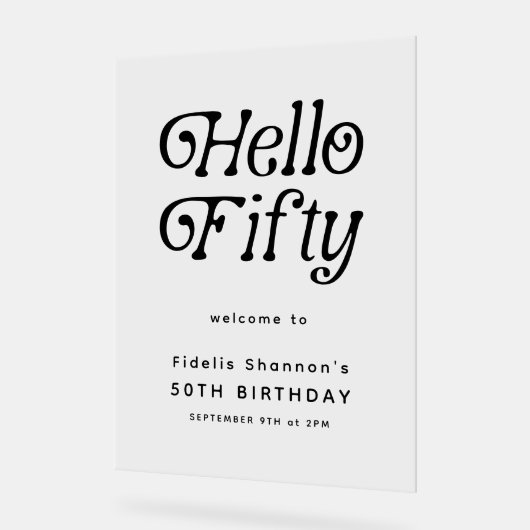 ハローフィフティレトロ | 50誕生日ウェルカムサイン アクリルサイン (傾斜)