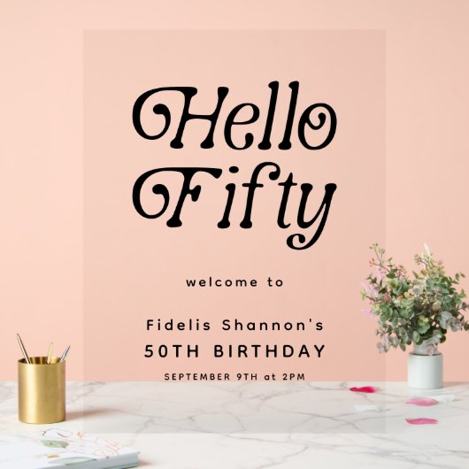 ハローフィフティレトロ | 50誕生日ウェルカムサイン アクリルサイン (ウェディング)