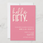 ハローフィフティ50誕生日ピモダンンクミニマル 招待状 (正面)