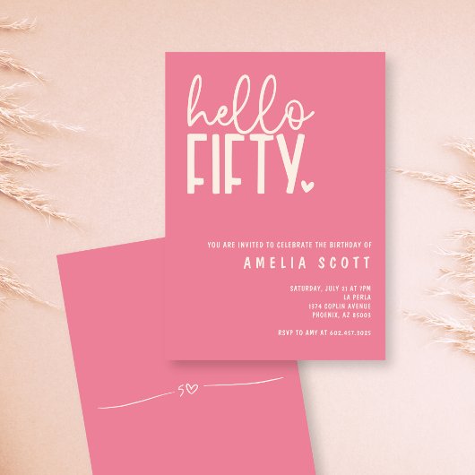 ハローフィフティ50誕生日ピモダンンクミニマル 招待状