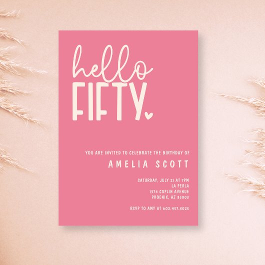 ハローフィフティ50誕生日ピモダンンクミニマル 招待状