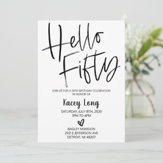 ハローフィフティ50th誕生日招待状 招待状 (スタンド正面)