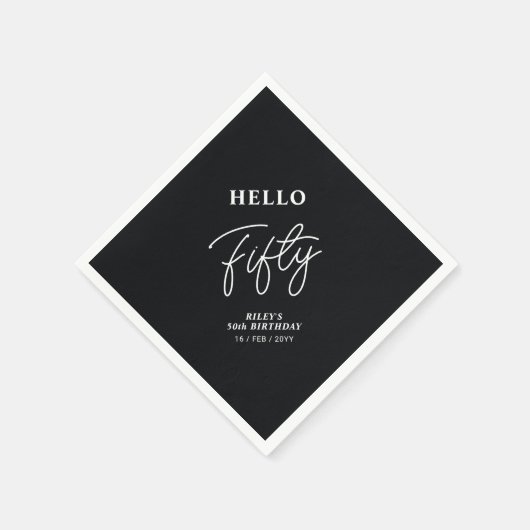 ハローフィフティ |ブラックモダン50thバースデーパーティー スタンダードカクテルナプキン (角)