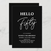 ハローフィフティ |ブラックモダン50thバースデーパーティー 招待状 (正面/裏面)