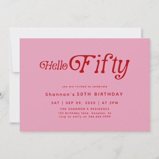 ハローフィフモダンィティレトロ50誕生日 招待状 (正面)