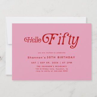 ハローフィフモダンィティレトロ50誕生日 招待状
