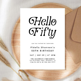 ハローフィフモダンィティレトロ50誕生日 招待状