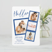 ハローフィルムストリップフォトコラージュ生まれたばかりの男の赤ちゃん 案内状 (スタンド正面)