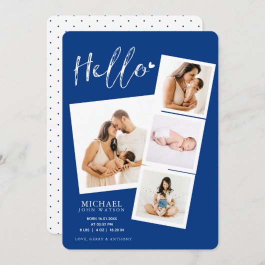 ハローフィルムストリップフォトコラージュ男の赤ちゃん誕生安野 案内状 (正面/裏面)