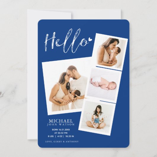 ハローフィルムストリップフォトコラージュ男の赤ちゃん誕生安野 案内状 (正面)