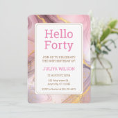 ハローフォーティピンクグリッター書道の誕生日 招待状 (スタンド正面)