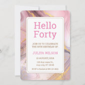 ハローフォーティピンクグリッター書道の誕生日 招待状 (正面)