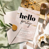 ハローフォーティピンクモダン金ゴールド40歳シンプルの誕生日 招待状