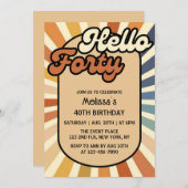 ハローフォーティブラウンレトロサングルービーウェーブ誕生日 招待状 (正面/裏面)