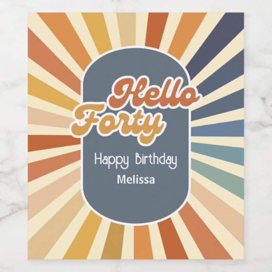 ハローフォーティレトロサングルービーウェーブ誕生日 ワインラベル (シングルラベル)