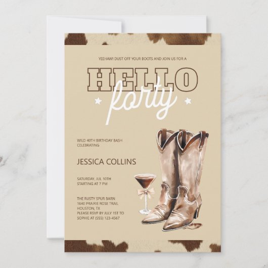 ハローフォーティ素朴ウェスタン40歳の誕生日パーティー 招待状 (正面)