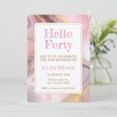 ハローフォーティ金ゴールドグリッターピンク誕生日パーティー 招待状 (スタンド正面)