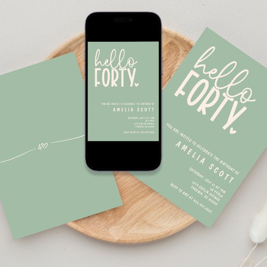 ハローフォーティ40歳の誕生日モダンセージミニマル 招待状