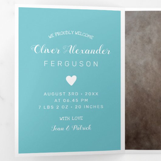 ハローブルーハートフォトコラージュベビー 三つ折り案内状 (内部最初)